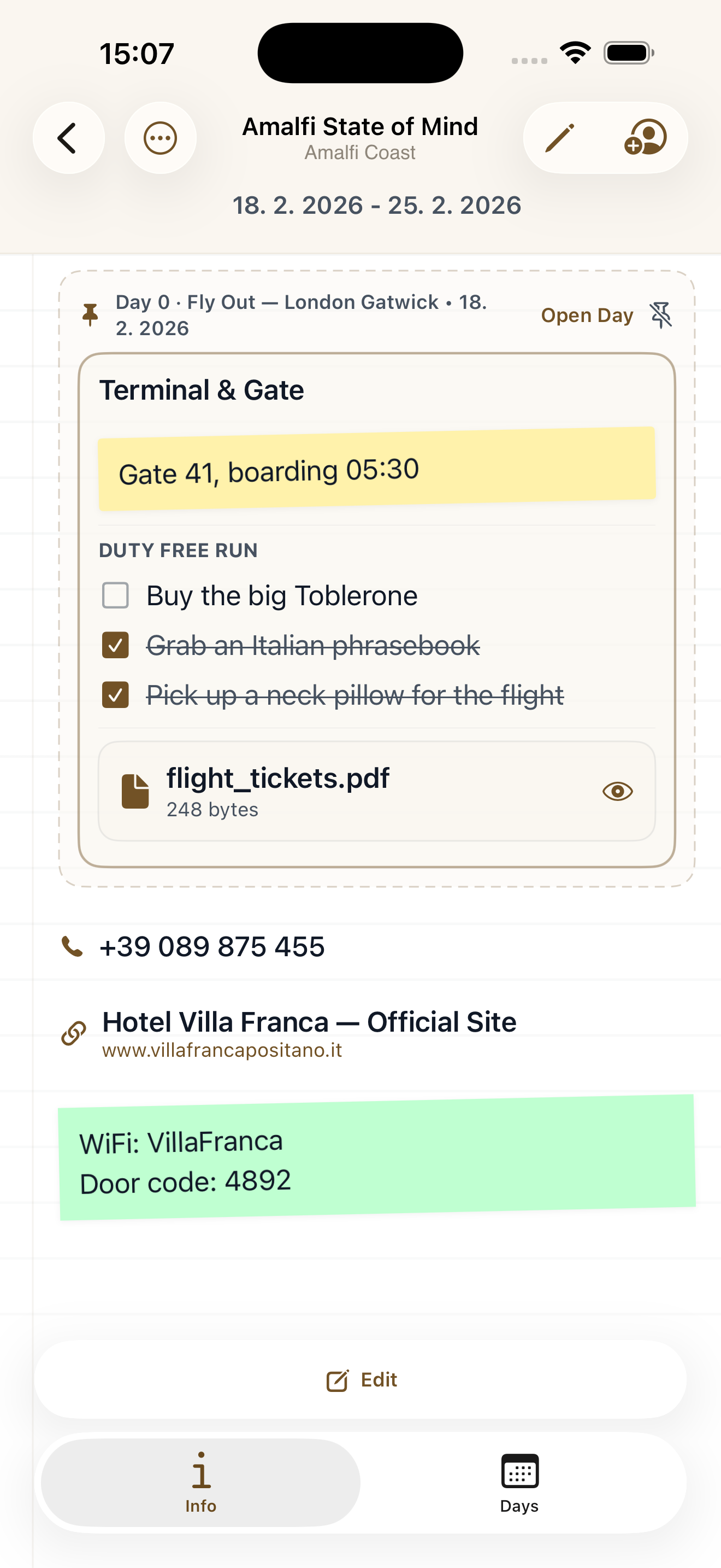 Trip Info tab